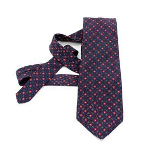 Vintage 80s Bert Pulitzer Silk Tie Floral Chain Link Foulard Old Money Navy Red